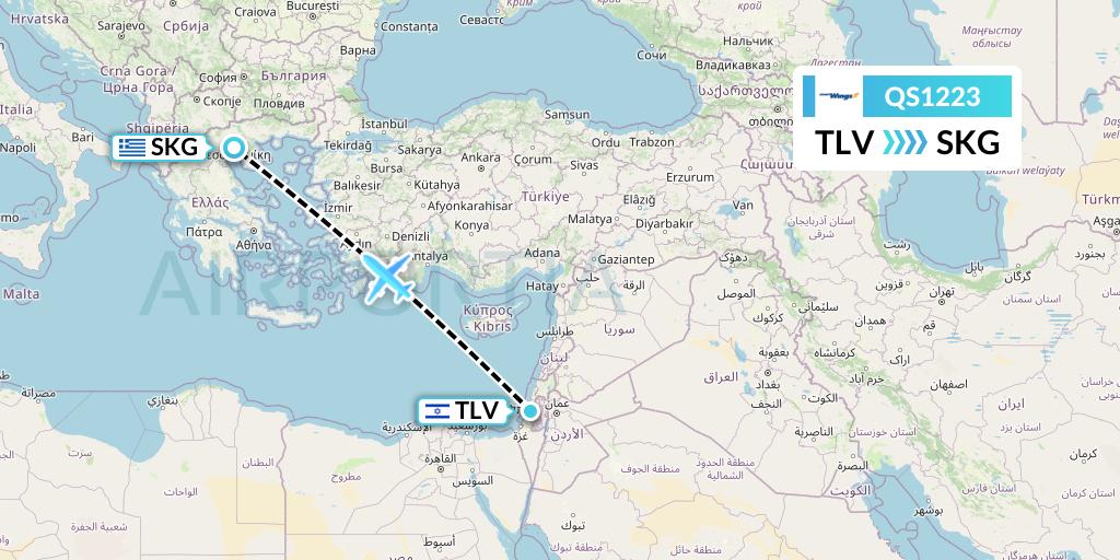 QS1223 Smartwings Flight Map: Tel Aviv to Thessaloniki