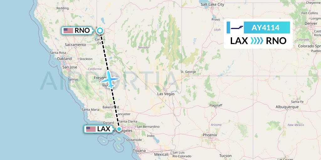 AY4114 Finnair Flight Map: Los Angeles to Reno