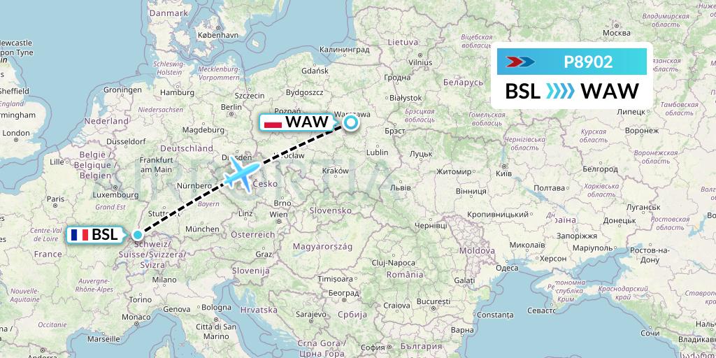 P8902 Sprint Air Flight Map: Basel to Warsaw