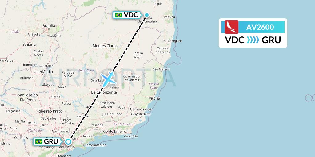 AV2600 Avianca Flight Map: Vitoria Da Conquista to Sao Paulo
