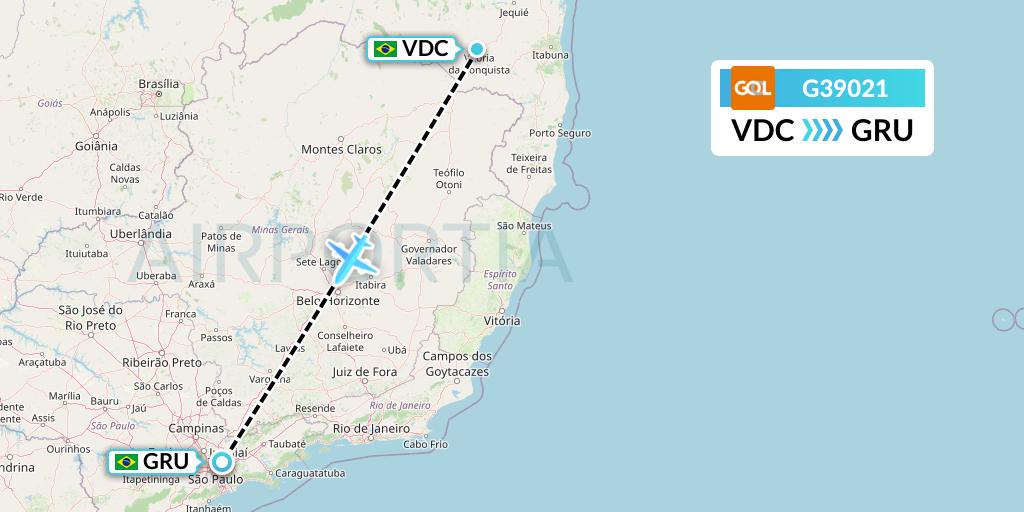 G39021 GOL Transportes Aeros Flight Map: Vitoria Da Conquista to Sao Paulo