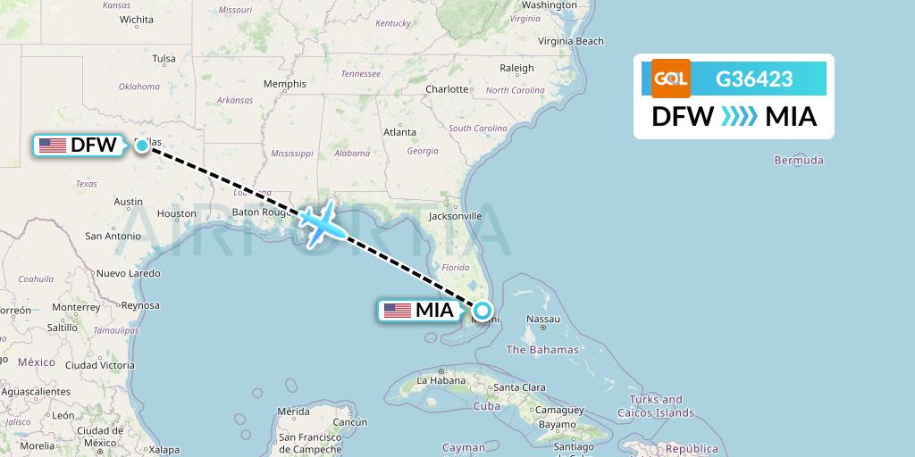 G36423 GOL Transportes Aeros Flight Map: Dallas to Miami