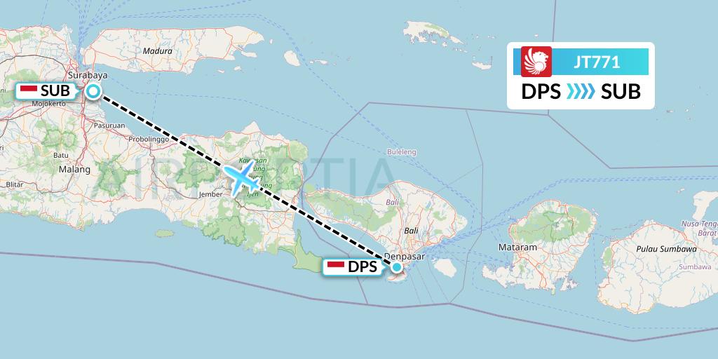 JT771 Lion Airlines Flight Map: Denpasar to Surabaya