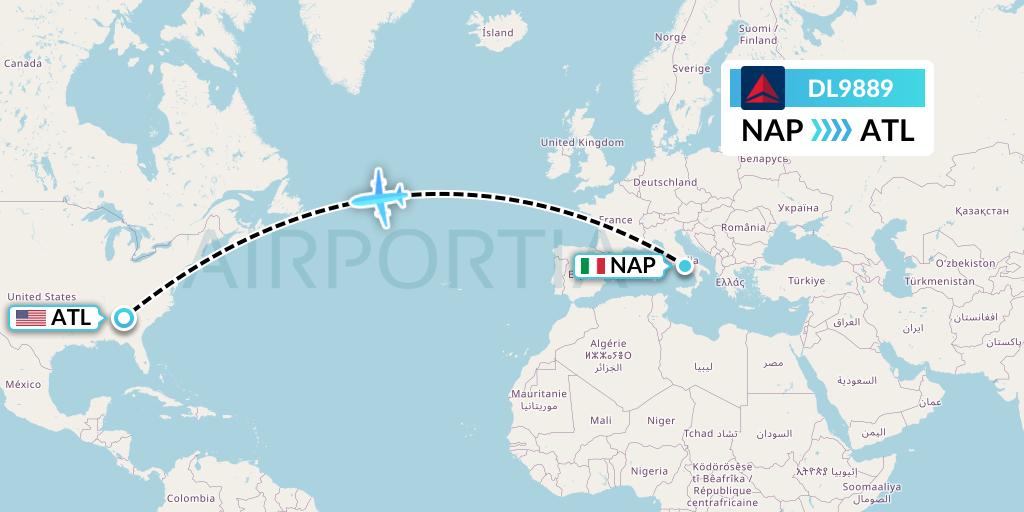 DL9889 Delta Air Lines Flight Map: Naples to Atlanta
