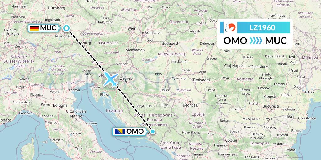 LZ1960 Air Link Flight Map: Mostar to Munich