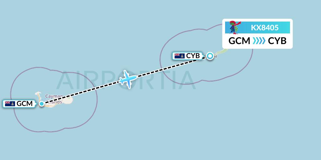 KX8405 Cayman Airways Flight Map: George Town to Cayman Brac