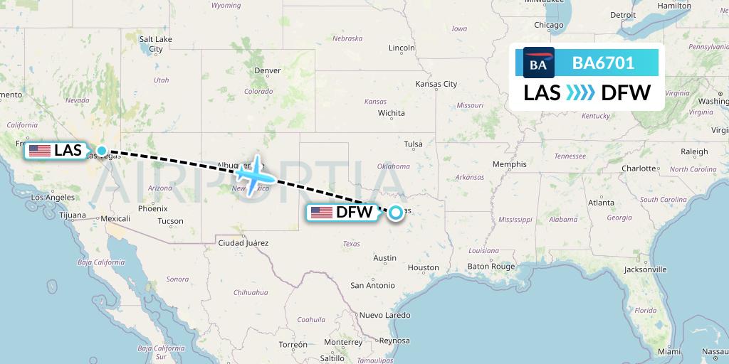 BA6701 British Airways Flight Map: Las Vegas to Dallas
