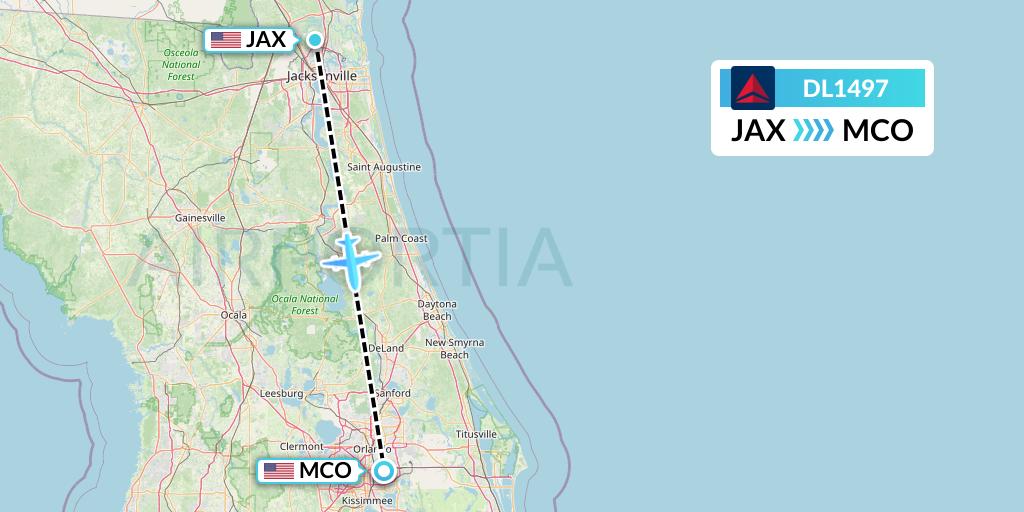 DL1497 Delta Air Lines Flight Map: Jacksonville to Orlando