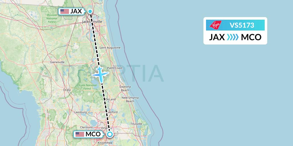 VS5173 Virgin Atlantic Airways Flight Map: Jacksonville to Orlando