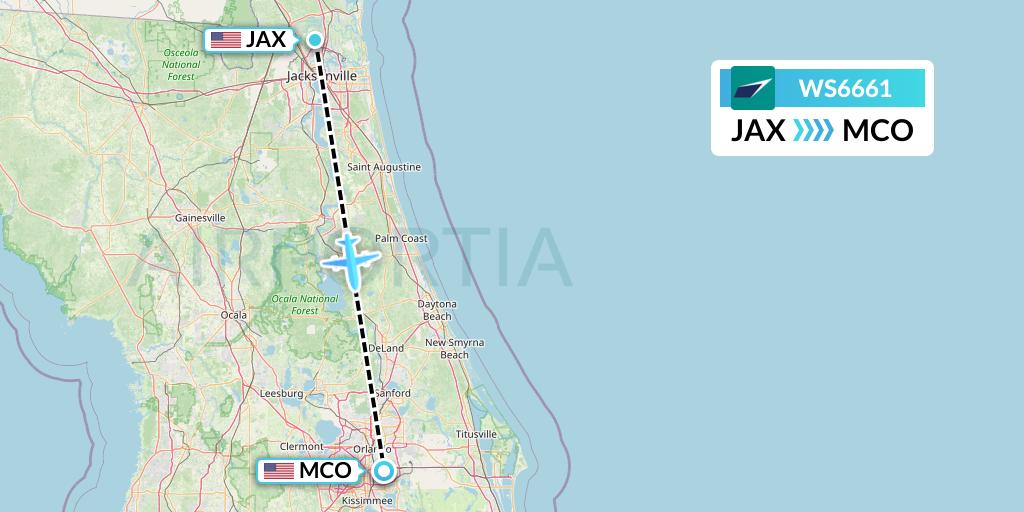 WS6661 WestJet Flight Map: Jacksonville to Orlando