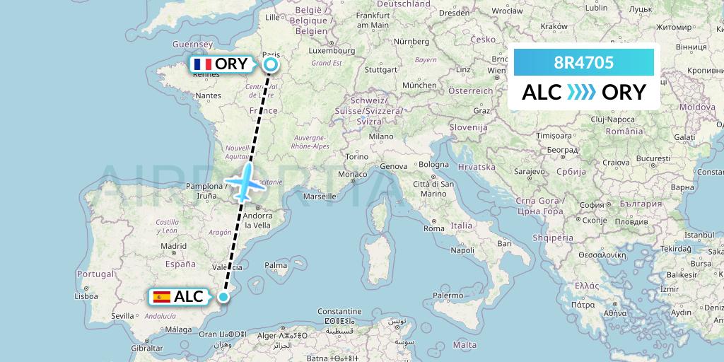 8R4705 Amelia Flight Map: Alicante to Paris