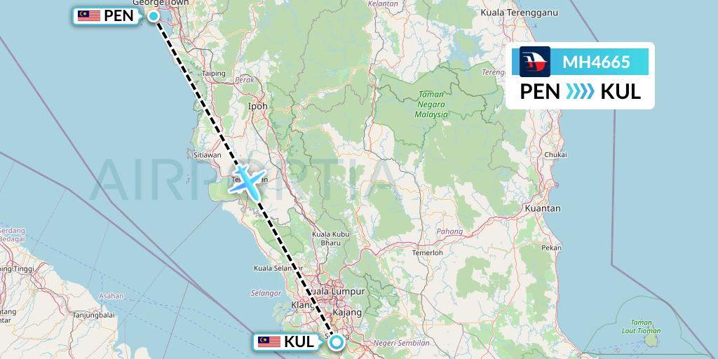 MH4665 Malaysia Airlines Flight Map: Penang to Kuala Lumpur