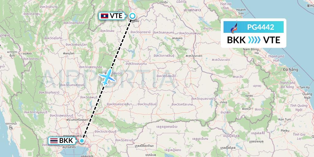PG4442 Bangkok Airways Flight Map: Bangkok to Vientiane