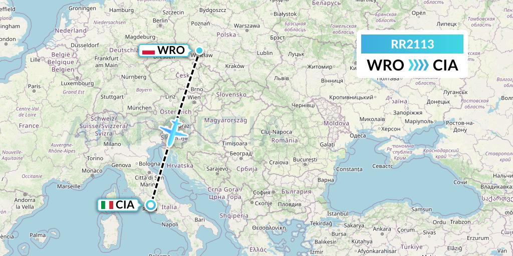 RR2113 Royal Air Force Flight Map: Wroclaw to Rome