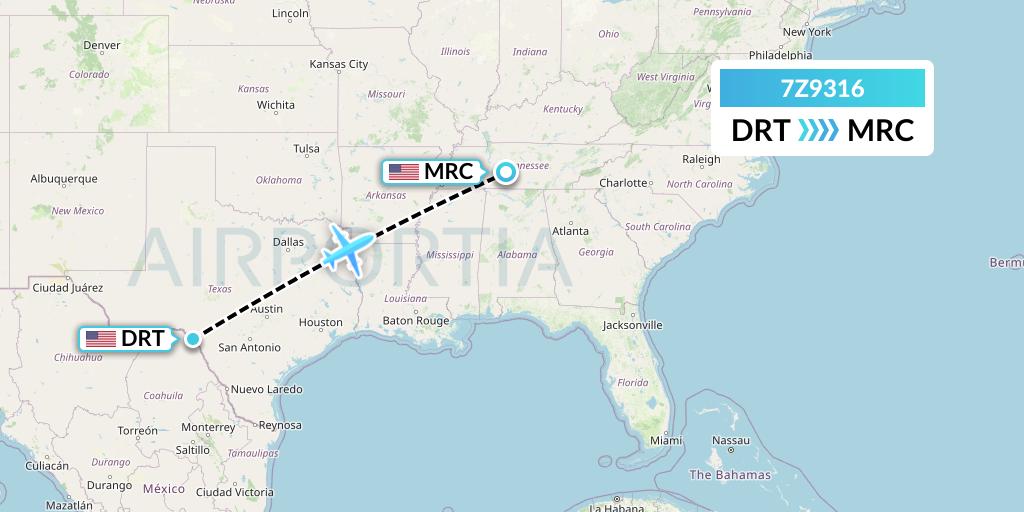 7Z9316 EZ Air Flight Map: Del Rio to Columbia