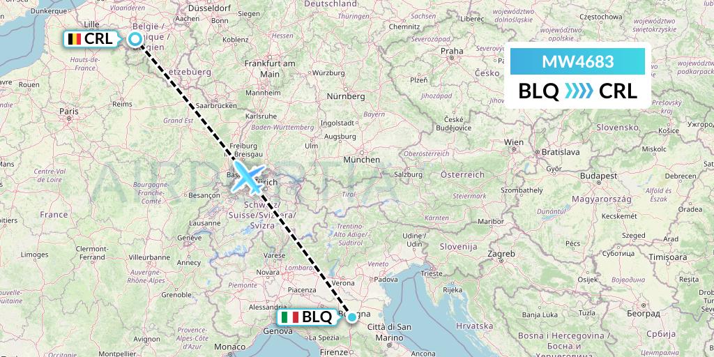 MW4683 Mokulele Flight Service Flight Map: Bologna to Brussels