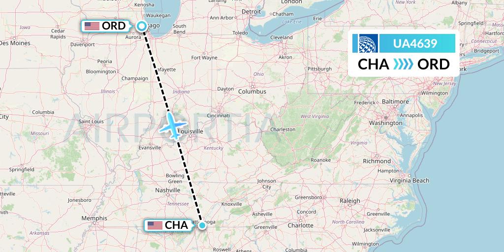 UA4639 United Airlines Flight Map: Chattanooga to Chicago