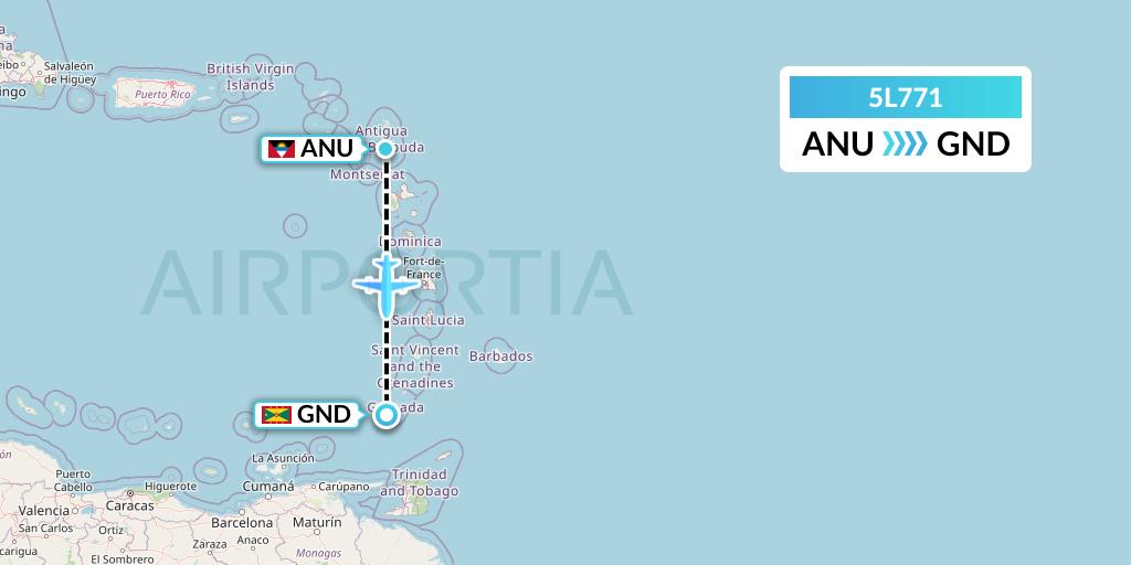 5L771 Fly Salone Airlines Limited Flight Map: Antigua to Point Salines