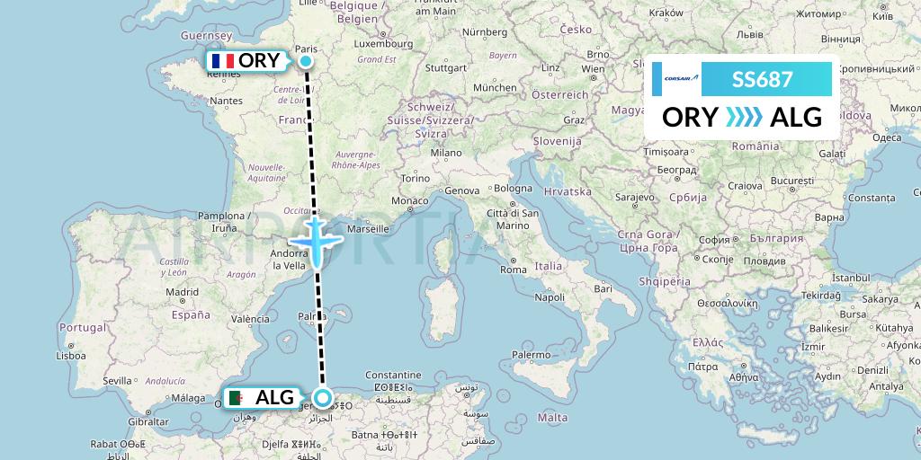 SS687 Corsair Flight Map: Paris to Algiers