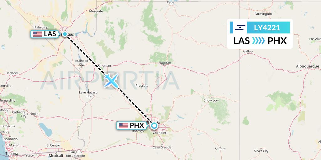 LY4221 El Al Flight Map: Las Vegas to Phoenix