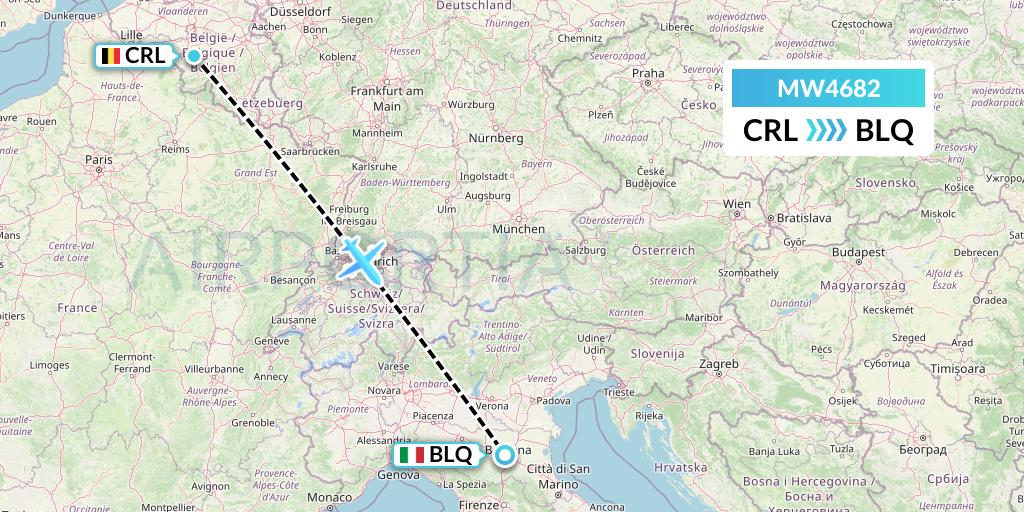 MW4682 Mokulele Flight Service Flight Map: Brussels to Bologna