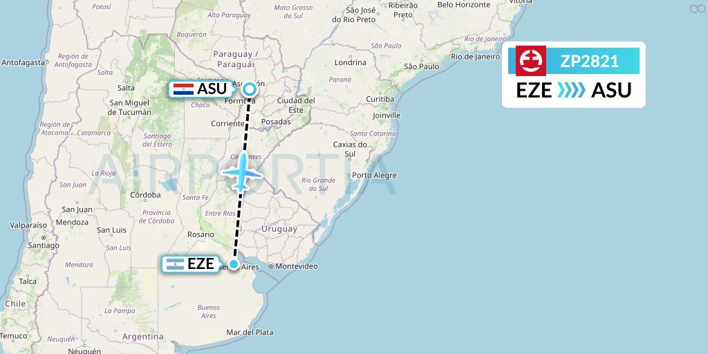ZP2821 Paranair Flight Map: Buenos Aires to Asuncion