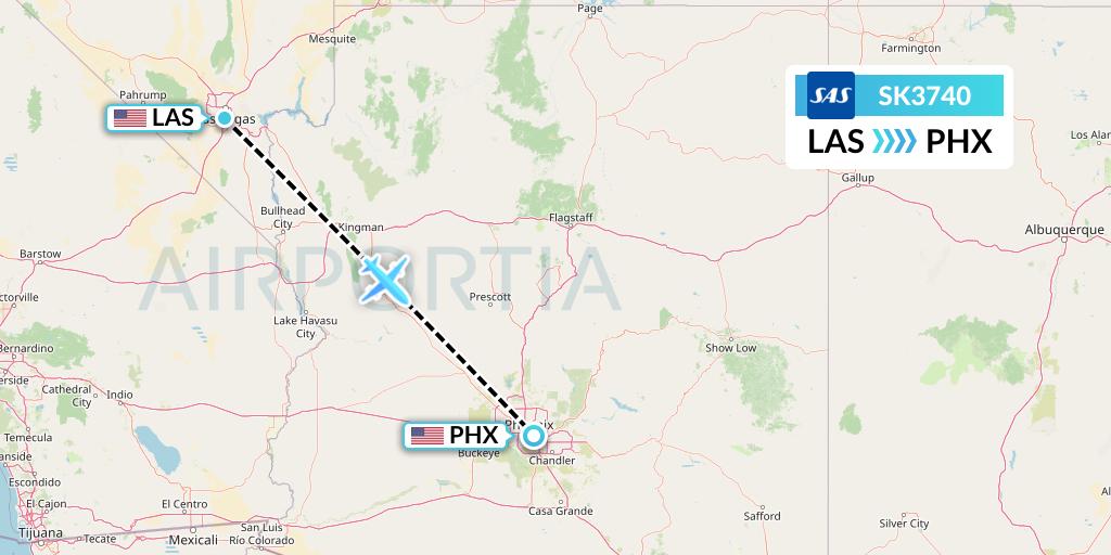 SK3740 SAS Flight Map: Las Vegas to Phoenix