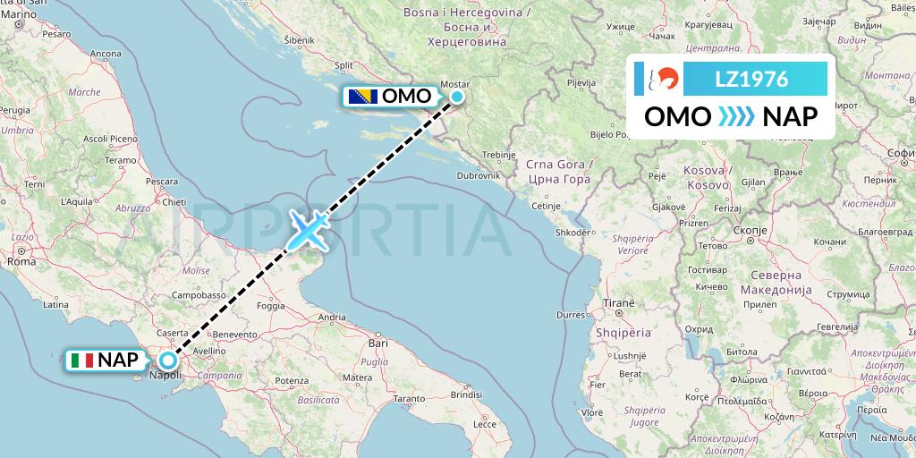 LZ1976 Air Link Flight Map: Mostar to Naples