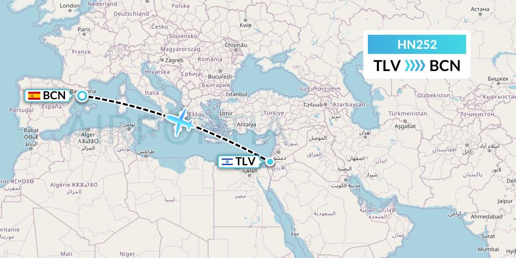 HN252 Uab Heston Airlines Jsc Heston Airl Flight Map: Tel Aviv to Barcelona