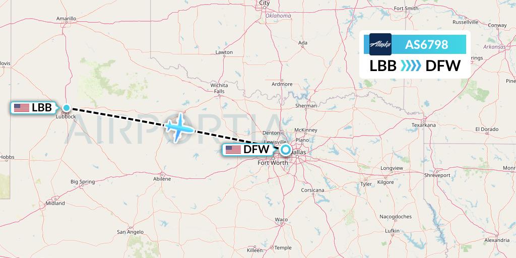 AS6798 Alaska Airlines Flight Map: Lubbock to Dallas