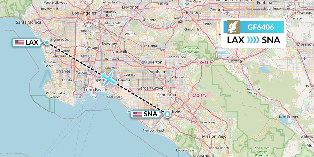 GF6406 Gulf Air Flight Map: Los Angeles to Orange County