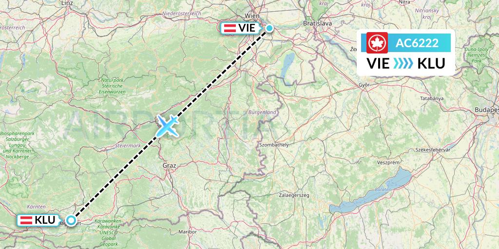 AC6222 Air Canada Flight Map: Vienna to Klagenfurt