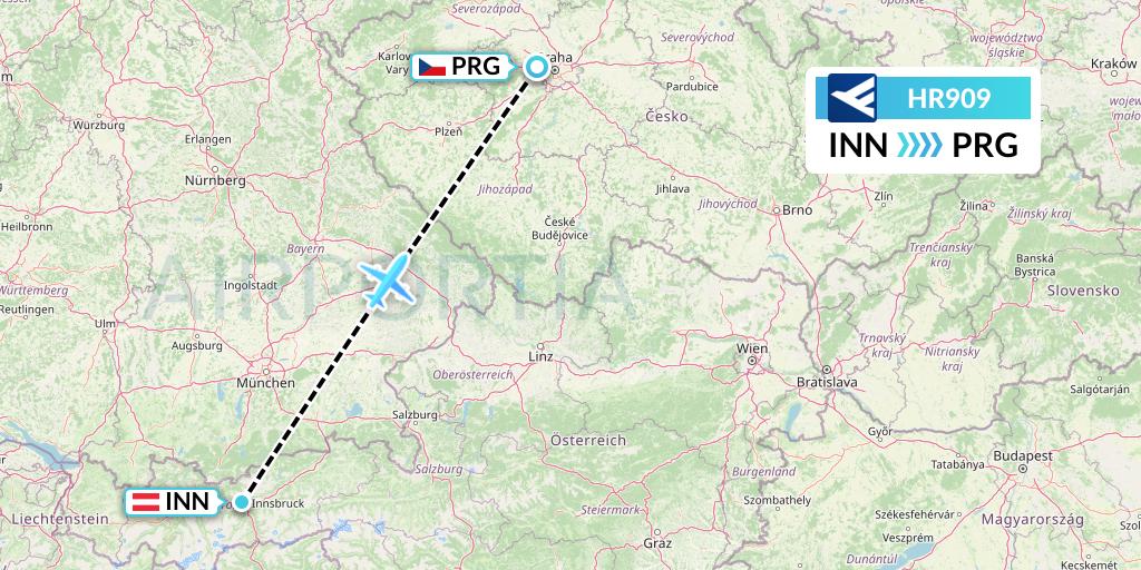 HR909 Hahn Air Flight Map: Innsbruck to Prague