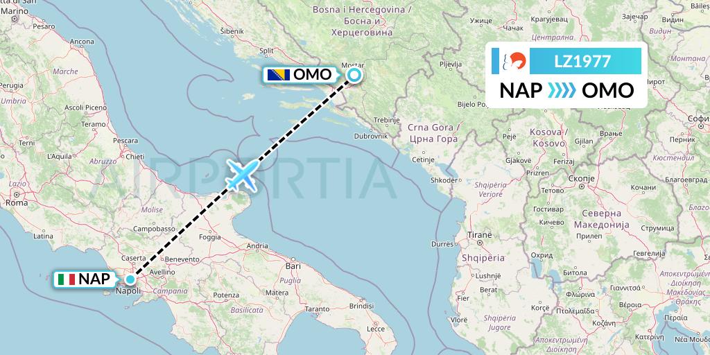 LZ1977 Air Link Flight Map: Naples to Mostar