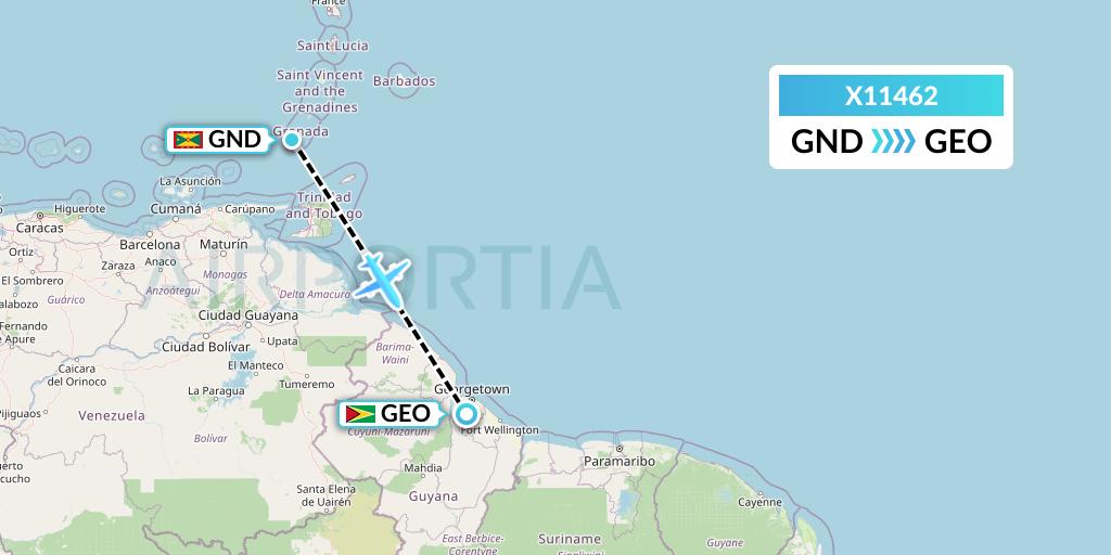X11462 Nik Airways Flight Map: Point Salines to Georgetown