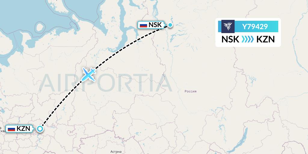Y79429 NordStar Flight Map: Norilsk to Kazan
