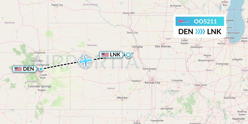 OO5211 SkyWest Airlines Flight Map: Denver to Lincoln
