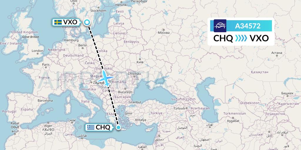 A34572 Aegean Airlines Flight Map: Chania to Vaxjo
