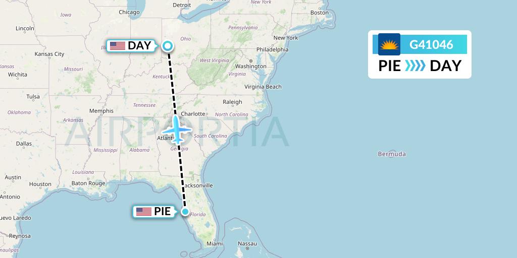 G41046 Allegiant Air Flight Map: St. Petersburg to Dayton