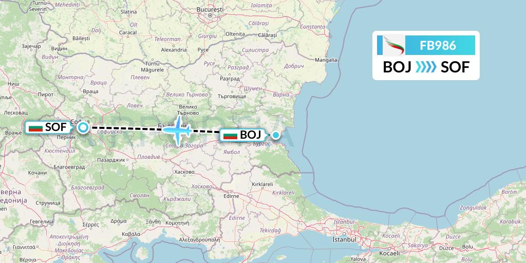 FB986 Bulgaria Air Flight Map: Burgas to Sofia