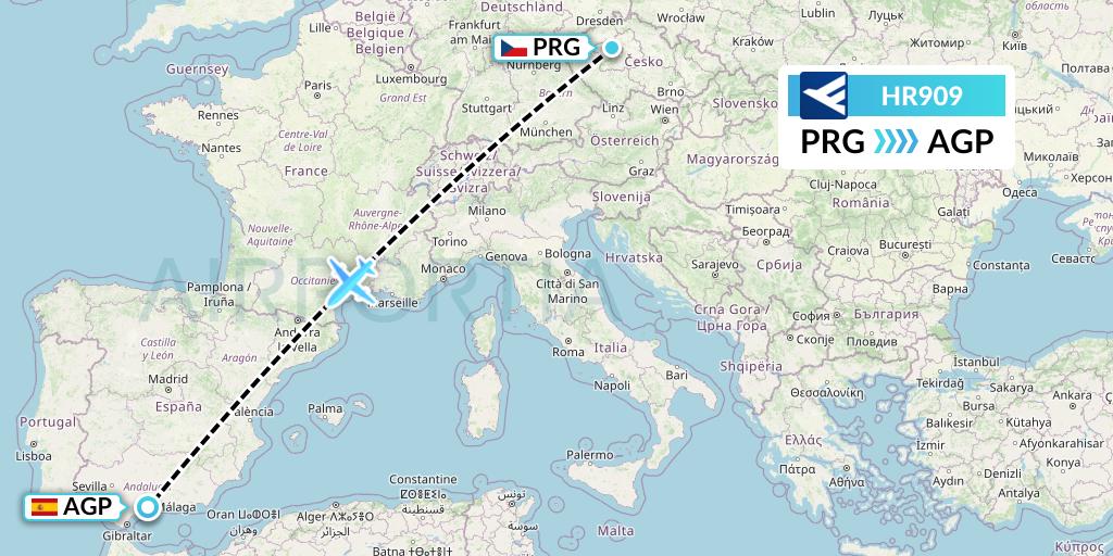HR909 Hahn Air Flight Map: Prague to Malaga
