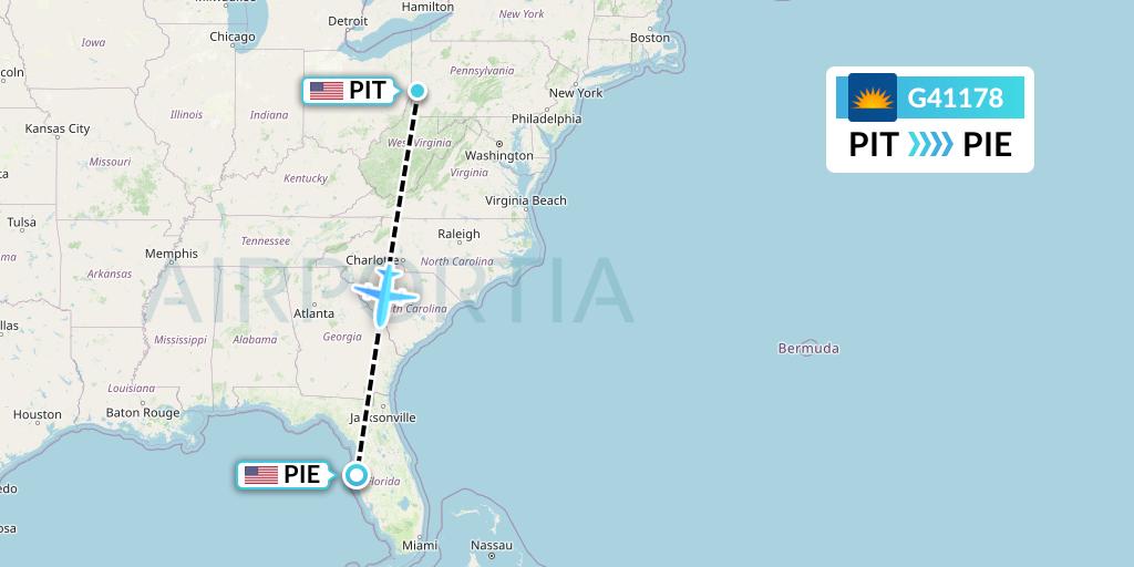 G41178 Allegiant Air Flight Map: Pittsburgh to St. Petersburg