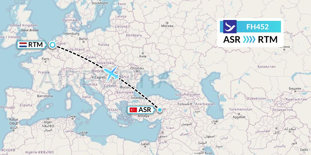 FH452 Freebird Airlines Flight Map: Kayseri to Rotterdam