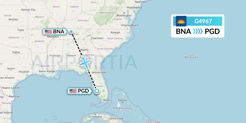 G4967 Allegiant Air Flight Map: Nashville to Punta Gorda