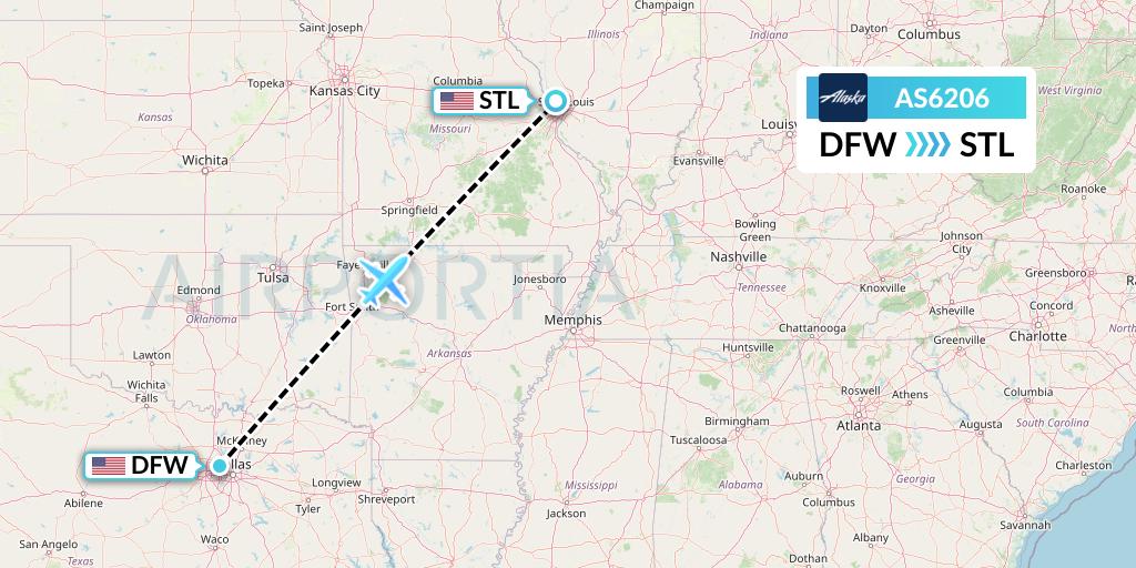 AS6206 Alaska Airlines Flight Map: Dallas to St. Louis