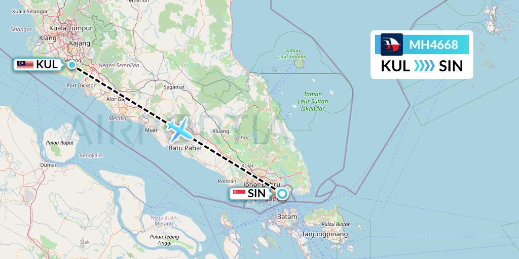 MH4668 Malaysia Airlines Flight Map: Kuala Lumpur to Singapore