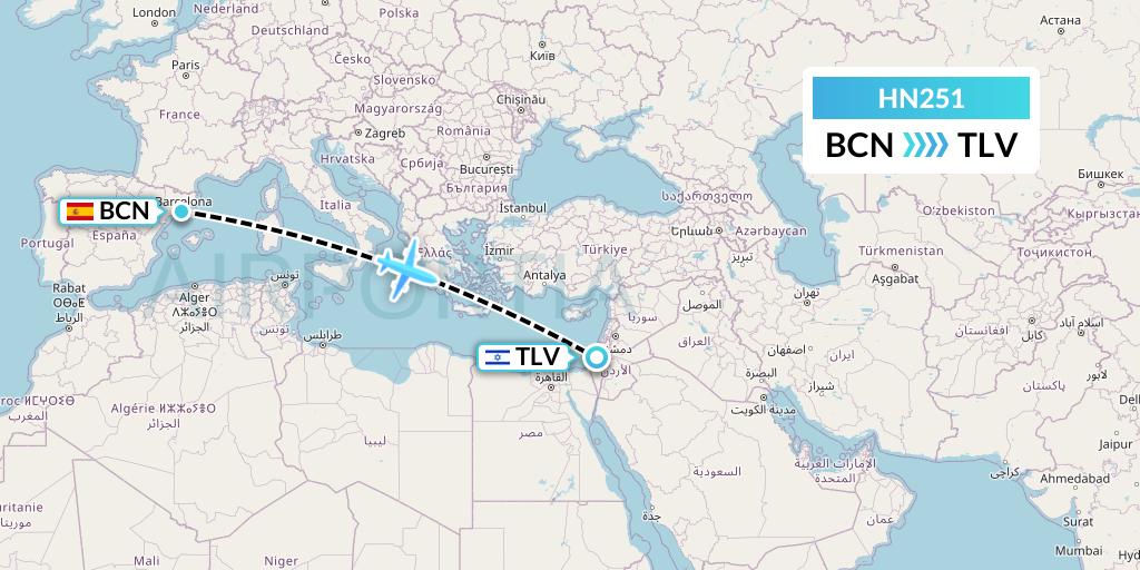 HN251 Uab Heston Airlines Jsc Heston Airl Flight Map: Barcelona to Tel Aviv
