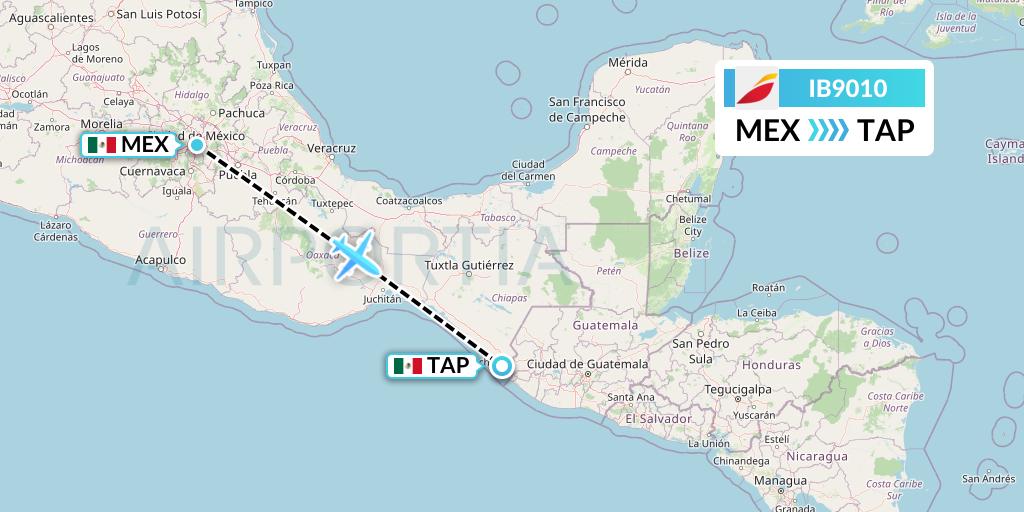 IB9010 Iberia Flight Map: Mexico City to Tapachula