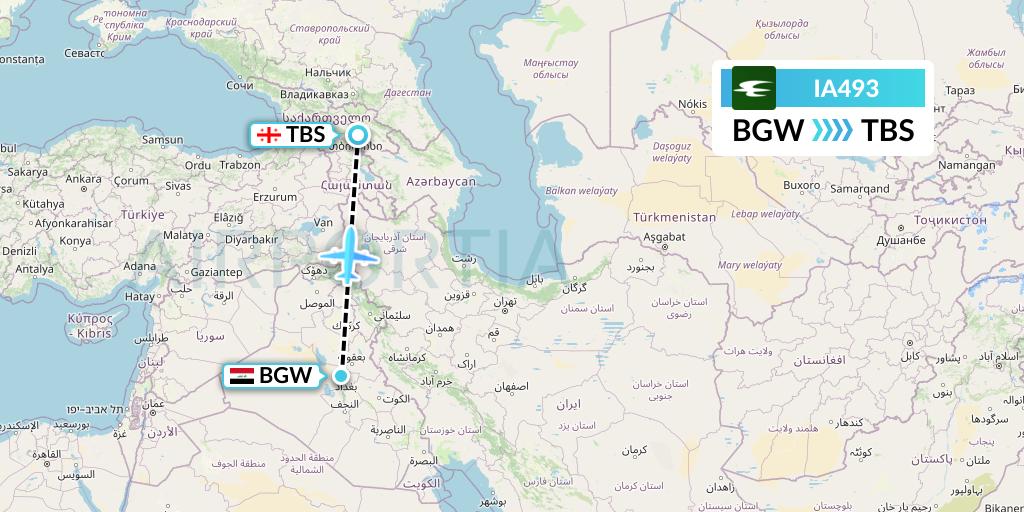 IA493 Iraqi Airways Flight Map: Baghdad to Tbilisi