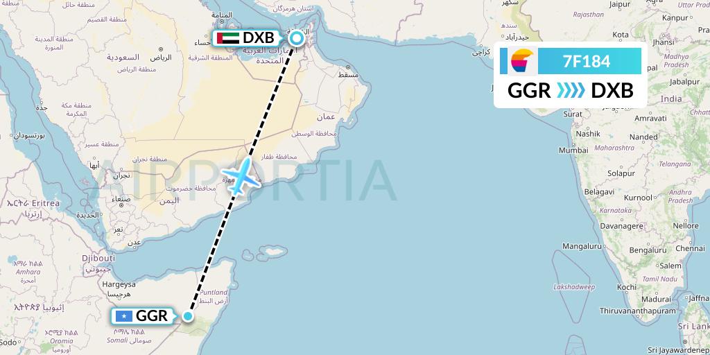 7F184 First Air Flight Map: Garoe to Dubai